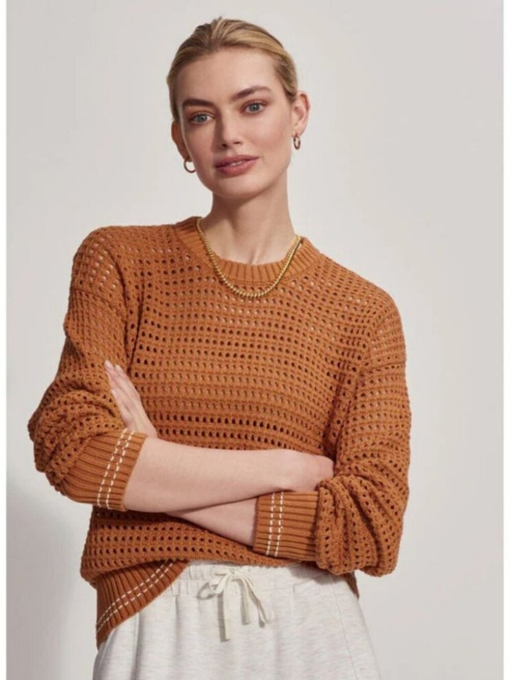 Varley Fox Knit Crew Sweater Almond Size Small